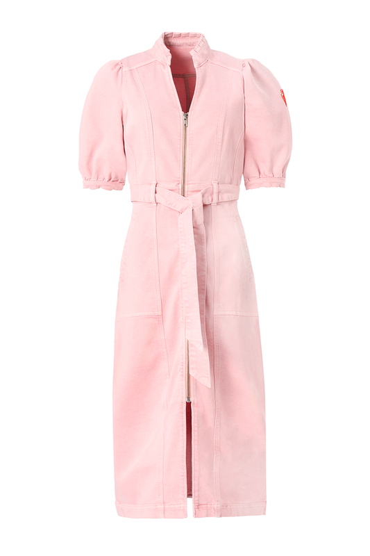Pink Zip Detail Denim Dress
