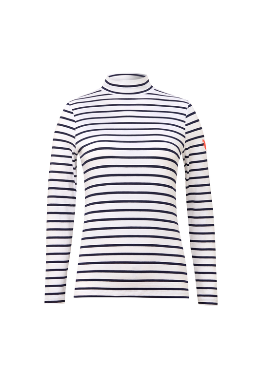 Ivory with Navy Stripe Long Sleeve Polo Top