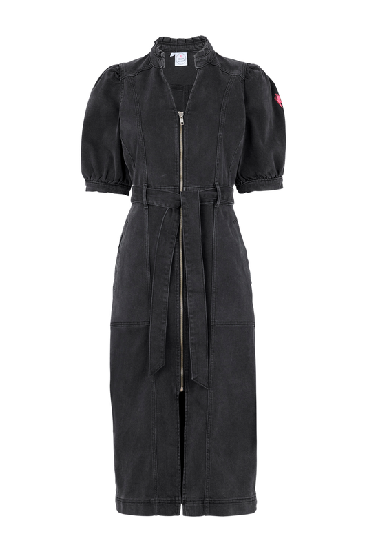Washed Black Zip Detail Denim Dress