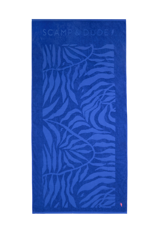 Blue Palm Print Beach Towel