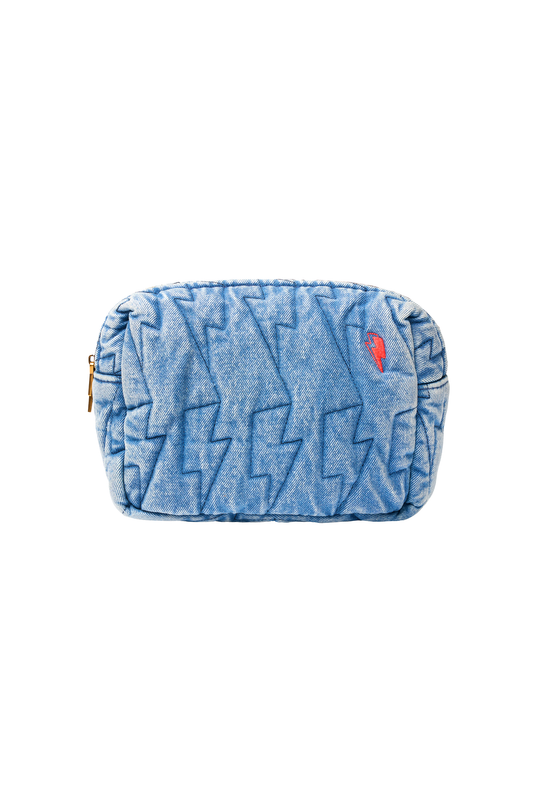 Indigo Quilted Denim Cosmetic Bag