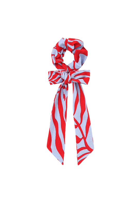Blue with Red Palm Bow Scrunchie