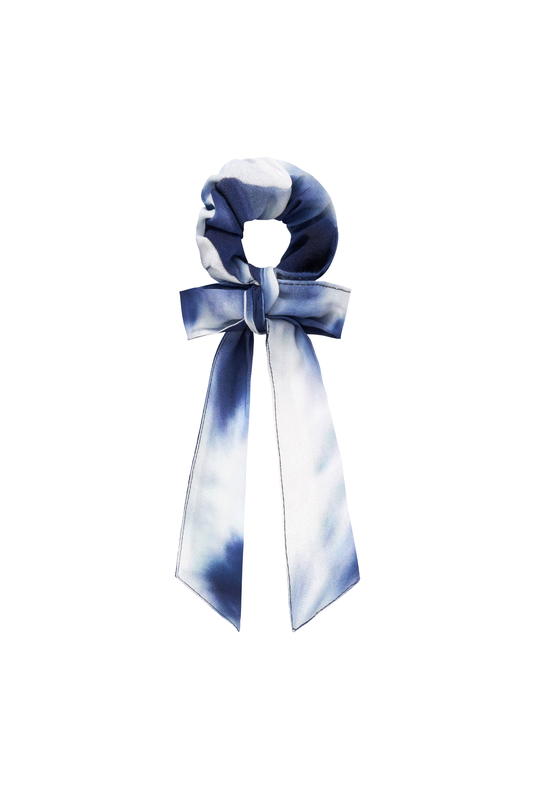 Navy with White Tie Dye Bow Scrunchie