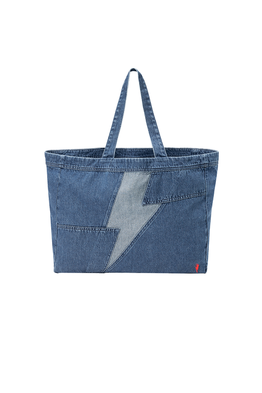 Authentic Indigo Patchwork Bolt Denim Tote Bag