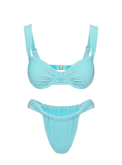 Ellie High Cut Glitter Bikini Bottoms Blue