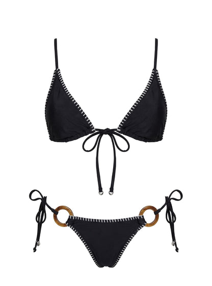 Swim Good Ring Detail Tie Side Bikini Bottoms Black
