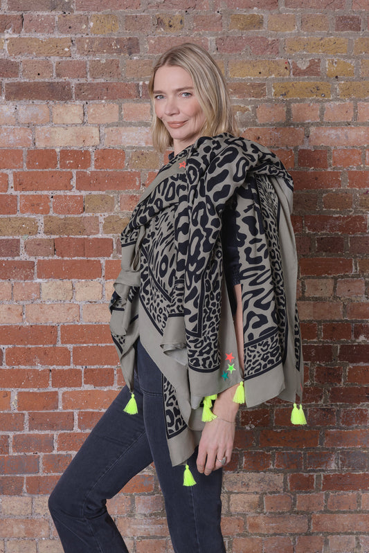 Scamp & Dude x Jodie Kidd Khaki Leopard Charity Super Scarf