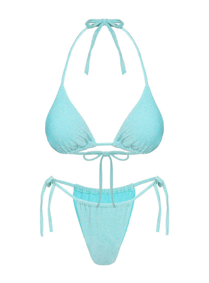 Jenner Tie Side Ruched Bikini Bottoms Aqua Glitter