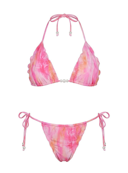 Kathrine Triangle Frill Bikini Top Pink Tie Dye
