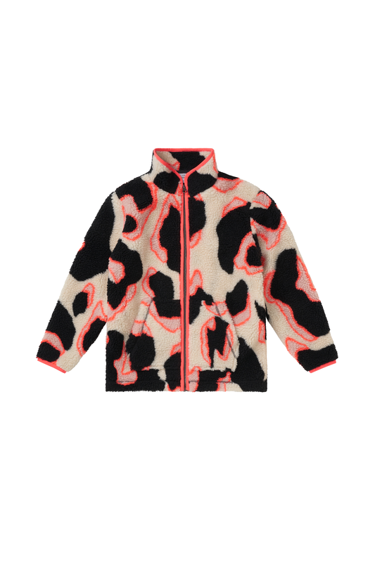 Kids Cream, Coral & Black Shadow Leopard Print Fleece Jacket