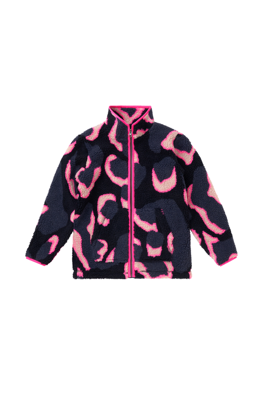 Kids Navy & Pink Shadow Leopard Print Fleece Jacket