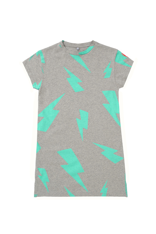 Kids Grey Marl with Green Bolt T-Shirt Dress