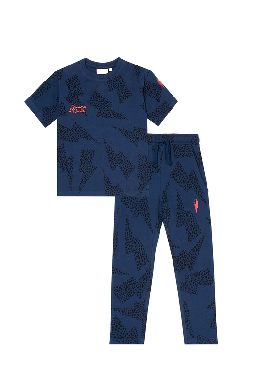Kids Navy with Black Cheetah and Lightning Bolt Print Pyjamas