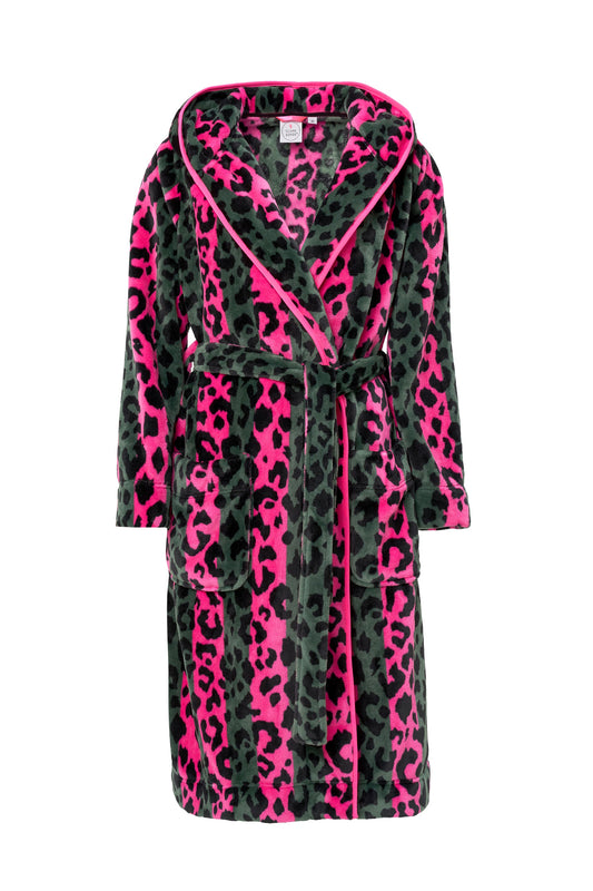Khaki with Pink Stripe and Leopard Dressing Gown