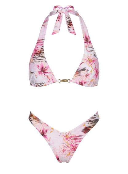 Lynea Halter Bikini Top Pink Animal Floral