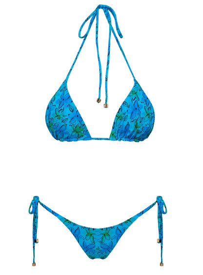 Glora Tie Side Bikini Bottoms Blue Floral