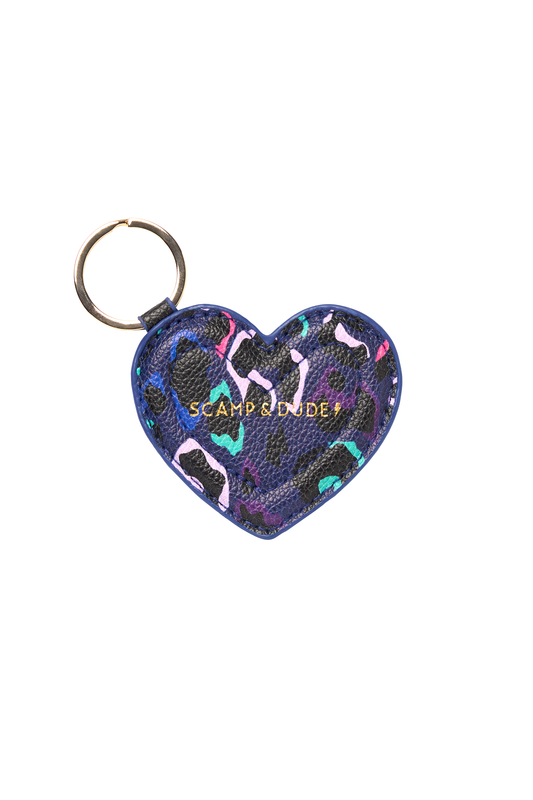 Navy with Pink Snow Leopard Heart Keyring