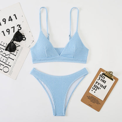 Wave Print Slit Bikini Set