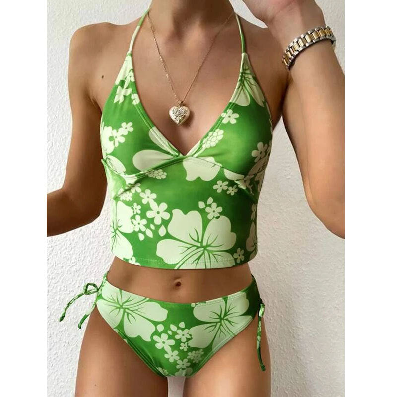 Print Slit Bikini Set