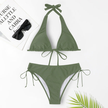 Strap Solid Bikini Set