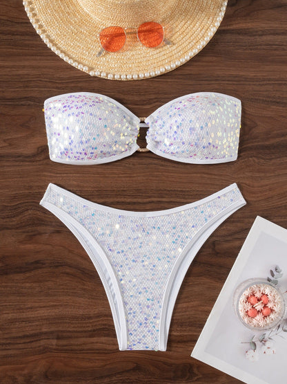 Sequin Slit Bikini Set