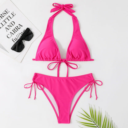 Strap Solid Bikini Set