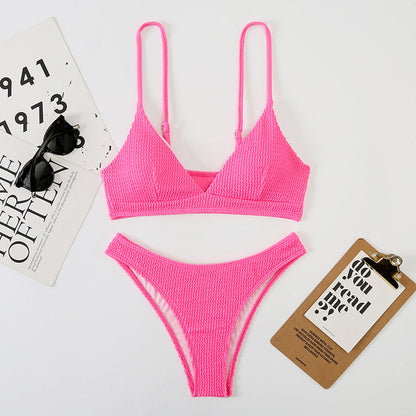 Wave Print Slit Bikini Set