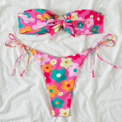 Slit Solid Bikini Set
