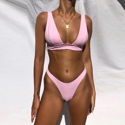 Slit Solid Bikini Set
