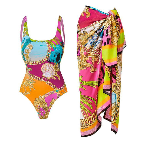 Print Colorblock One-Piece Swimsuit