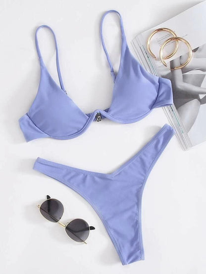 Ruched Slit Bikini Set