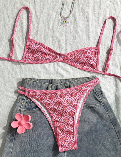 Print Slit Bikini Set