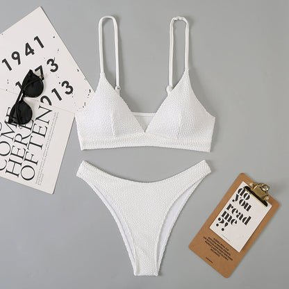 Wave Print Slit Bikini Set