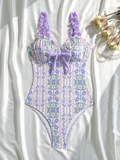 Ruffle Print One-Piece Swimsuit