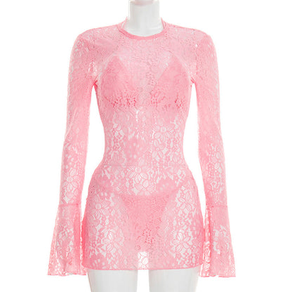 Triangle Bikini Lace Long Sleeve Dress Three-Piece Set