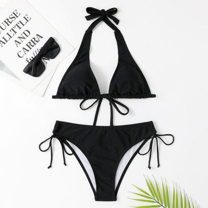 Strap Solid Bikini Set