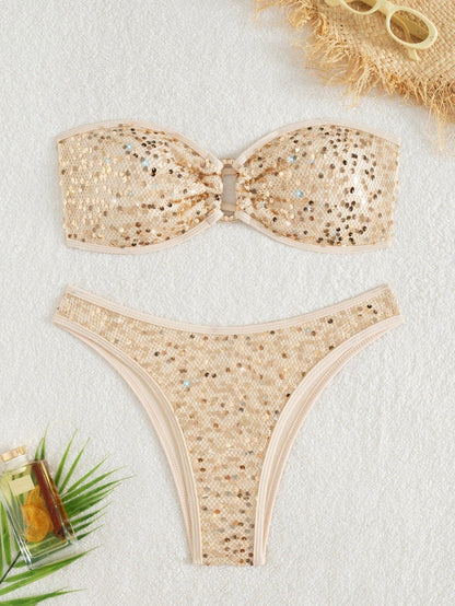 Sequin Slit Bikini Set