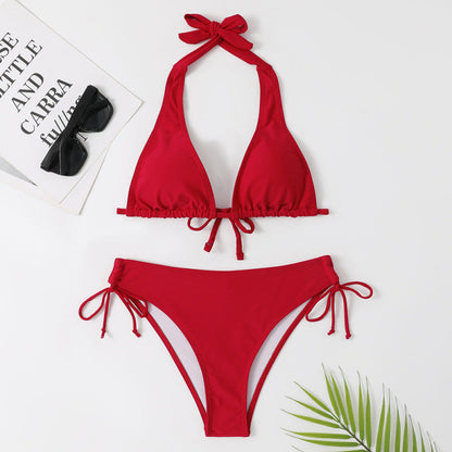 Strap Solid Bikini Set