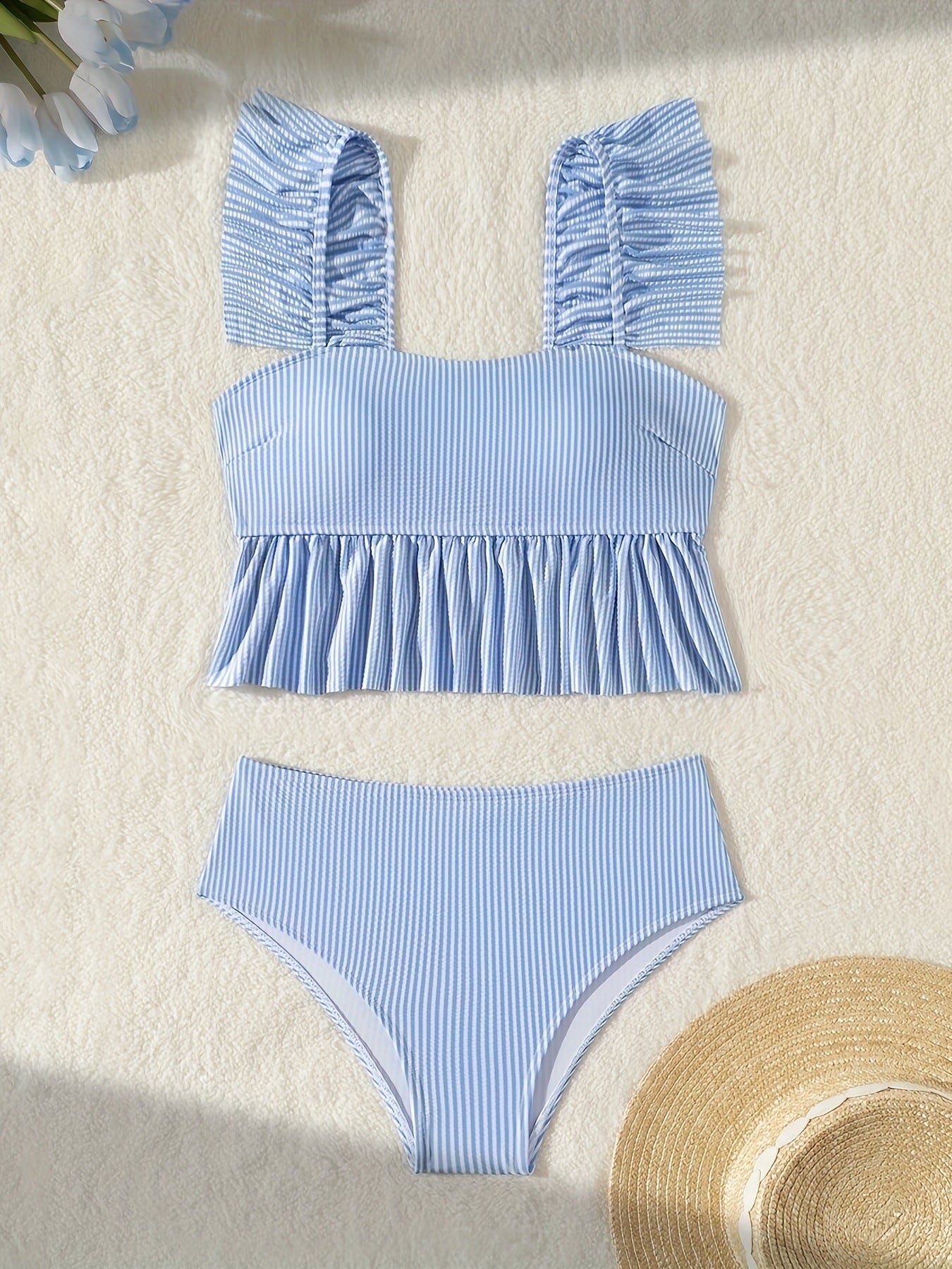 Striped Slit One-Piece Swimsuit