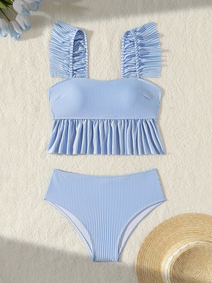 Striped Slit One-Piece Swimsuit