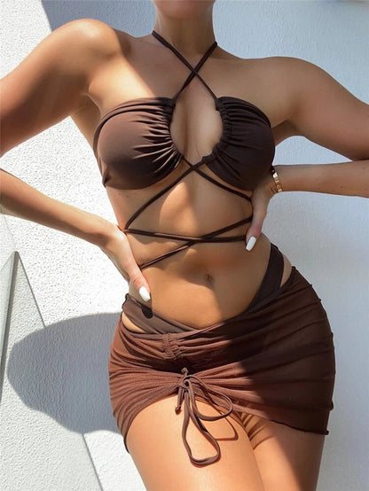 Slit Solid Bikini Set