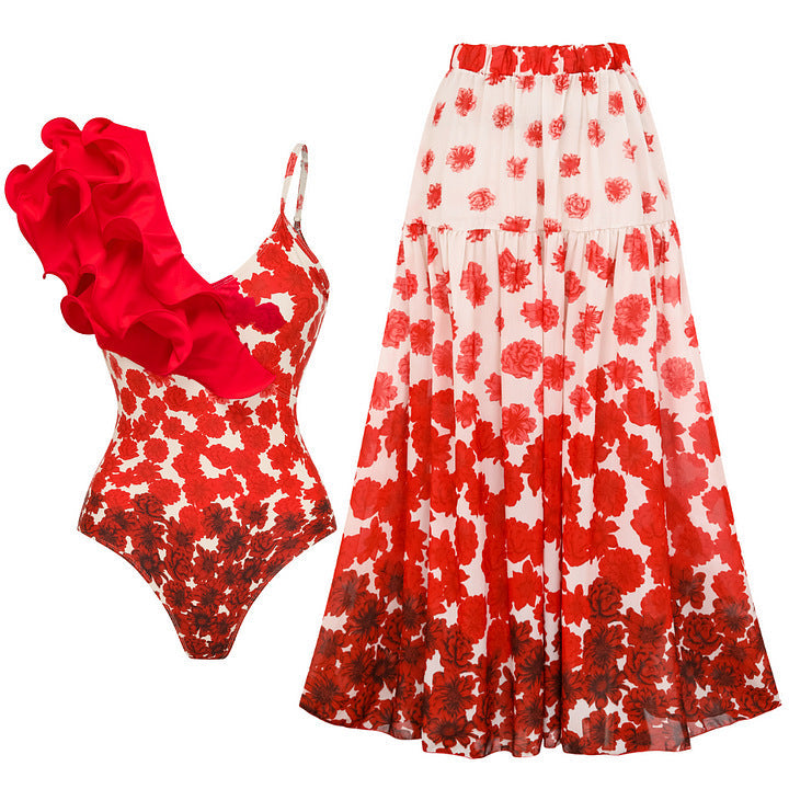 Ruffle Print One-Piece Swimsuit