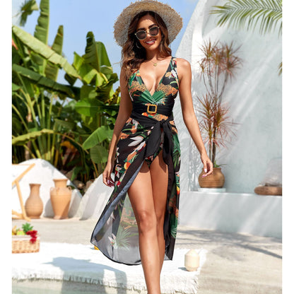 Print Chiffon One-Piece Swimsuit