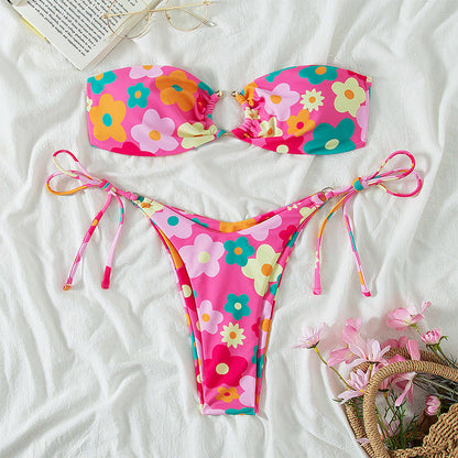 Slit Solid Bikini Set