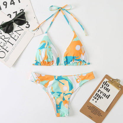 Slit Digital Print One-Piece Swimsuit