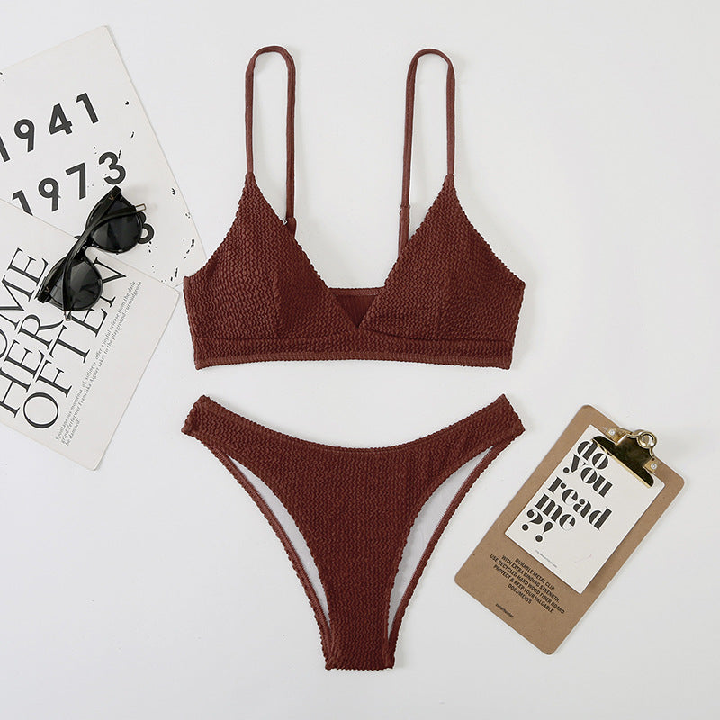 Wave Print Slit Bikini Set