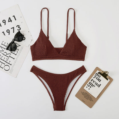 Wave Print Slit Bikini Set