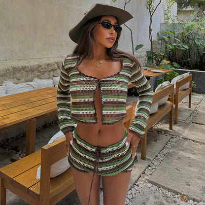 Striped Knit One-Piece Swimsuit
