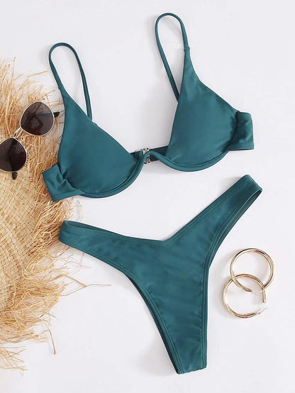 Ruched Slit Bikini Set