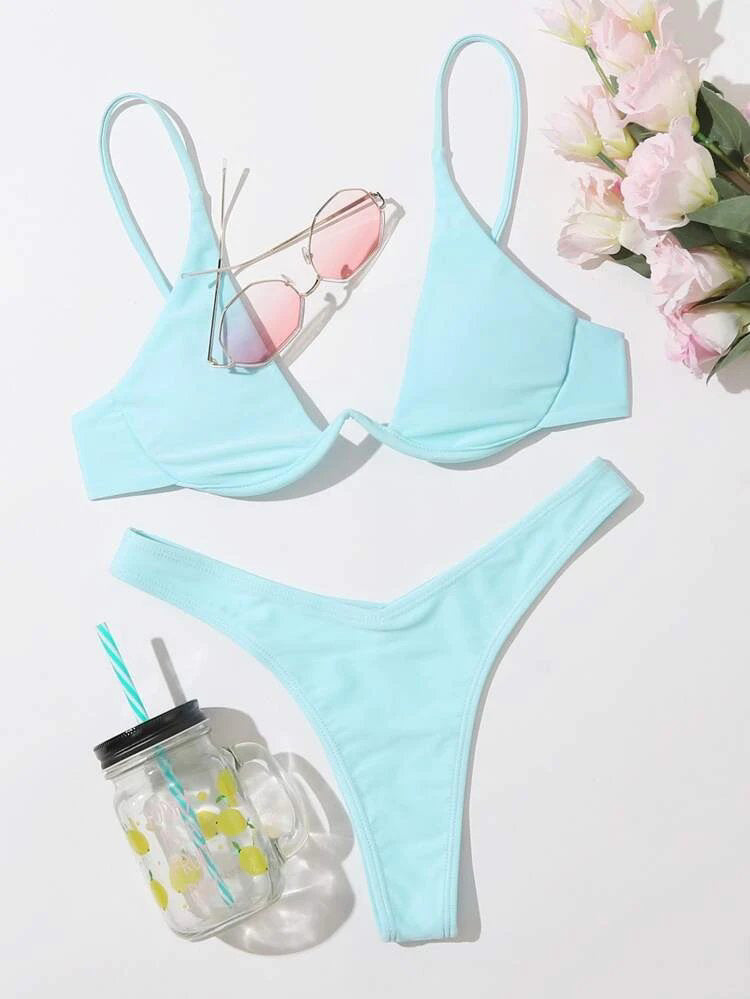 Ruched Slit Bikini Set